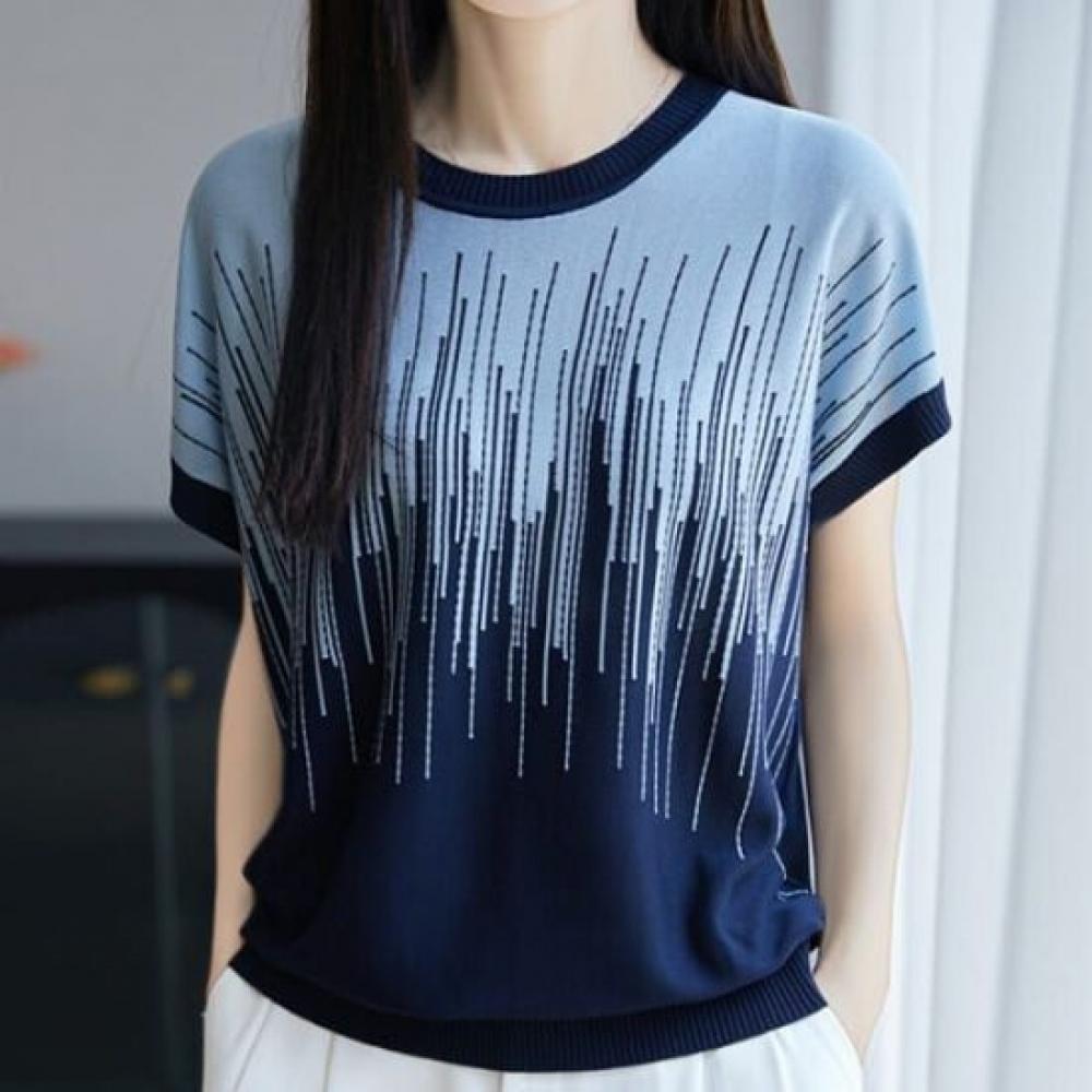 Navava Nk3054 Digital Graphic Color Block Short Sleeve Knit Tee