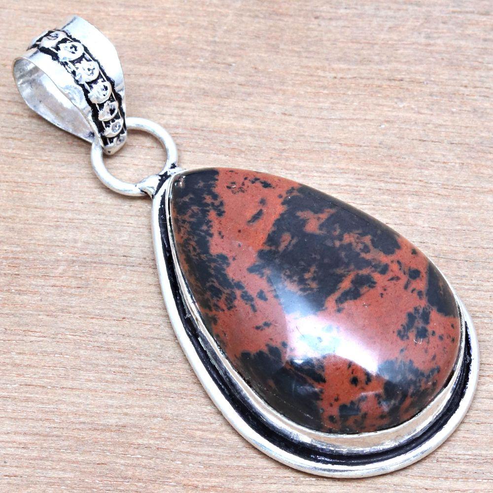 Pendant Mahogany Obsidian Gemstone Mother'Day Silver Jewelry 1.75"