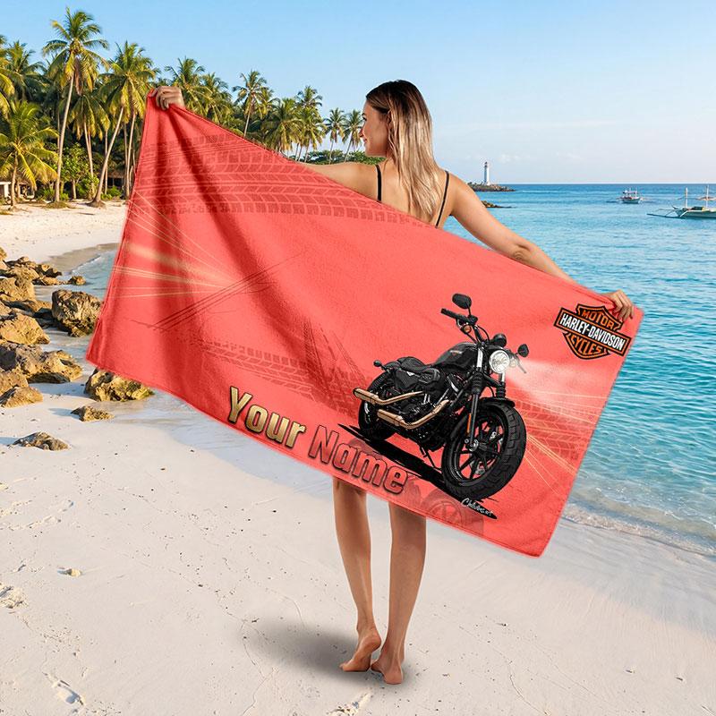 Asciugamano da Spiaggia Harley-Davidson con Testo Nome Personalizzato, Asciugamano Morbido Assorbente per Spiaggia Piscina Viaggio Regalo Personale