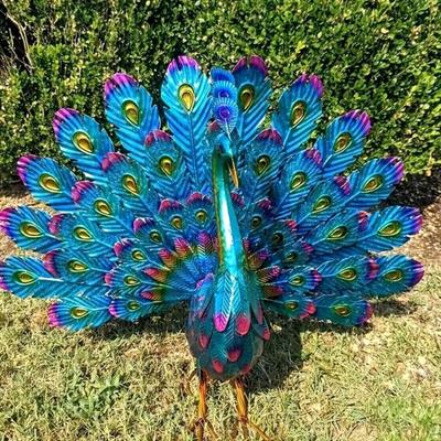 Metal Peacock Statue Garden Decor Peacock Sculpture Outdoor Peacock Spreading Its Tail