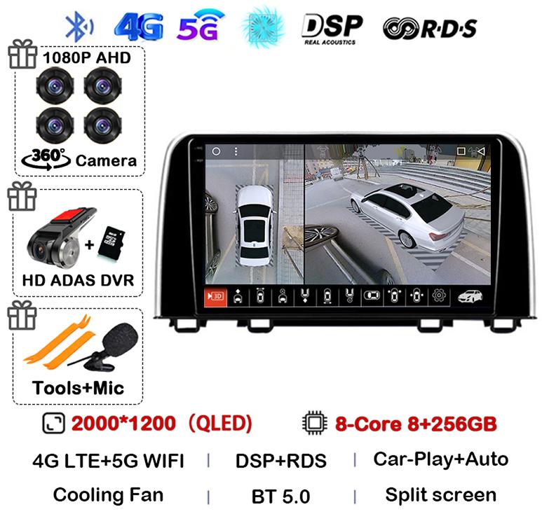 Android 14 Carplay Auto Car Radio For Honda CRV 2016 2017 2018 2019 2020 2021 Multimedia Video Player GPS Stereo WIFI Head Unit