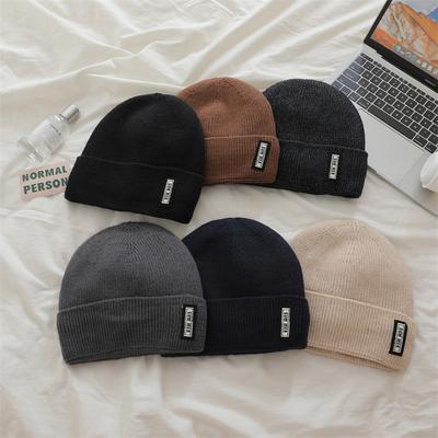 Simple Letter Embroidery Knitted Hat for Women Plus Velvet Thickened Woolen Hat Letters for Men and Women