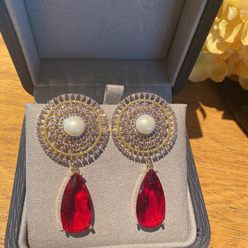 

Серьги-капли из цветного одуванчика с жемчугом, женские серьги-украшения из микро-инкрустированного циркония