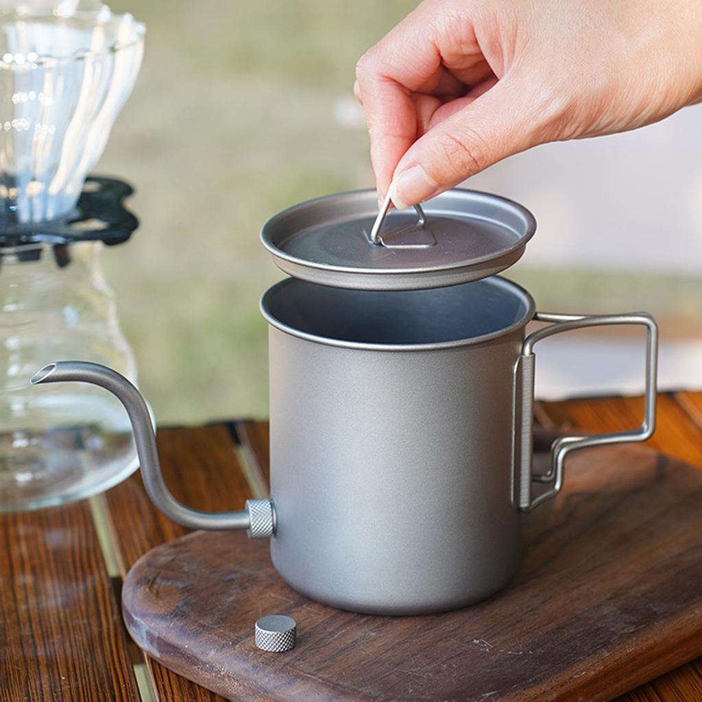 Titanium 420ml Gooseneck Kettle Ultralight Portable Coffee Kettle Detachable Spout & Folding Handle for Camping Cookware
