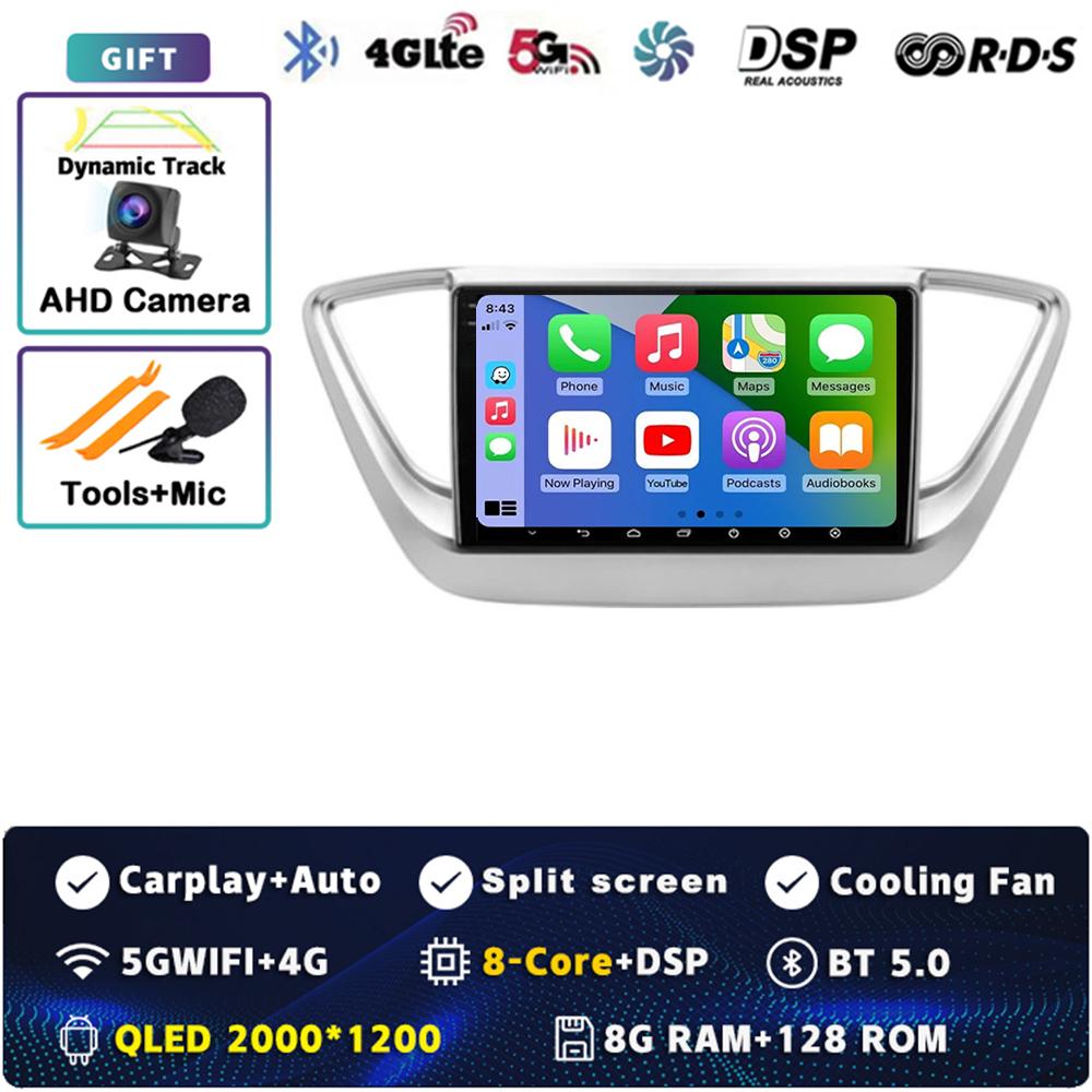 9" Android 14 Carplay Car Radio For Hyundai Solaris 2 Verna 2016-2020 Multimedia Video Player Navigation GPS Stereo 2Din WIFI+4G