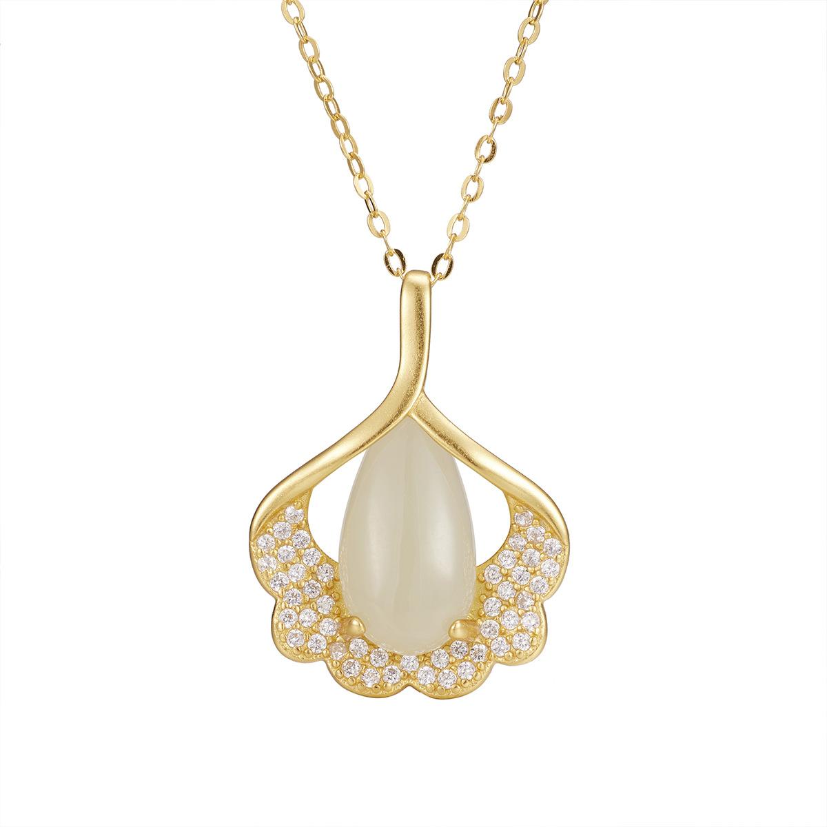 

Ожерелье из стерлингового серебра 925 пробы Sansheng с абрикосом, женским кулоном из гинкго и нефрита, винтажная универсальная цепочка для ключицы 925 silver