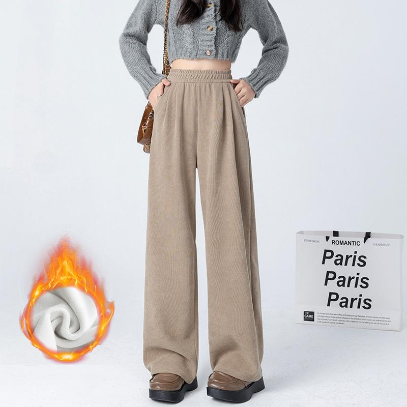 Maillard autumn and winter thickened thermal pants fleece sweatpants high waist straight pants casual wide-leg pants
