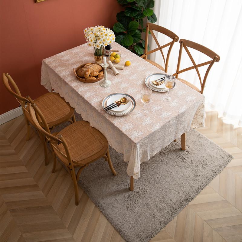 French Romantic White Lace Embroidered Rectangular Dining Table Cloth Cover Towel Wedding Decoration Photo Background