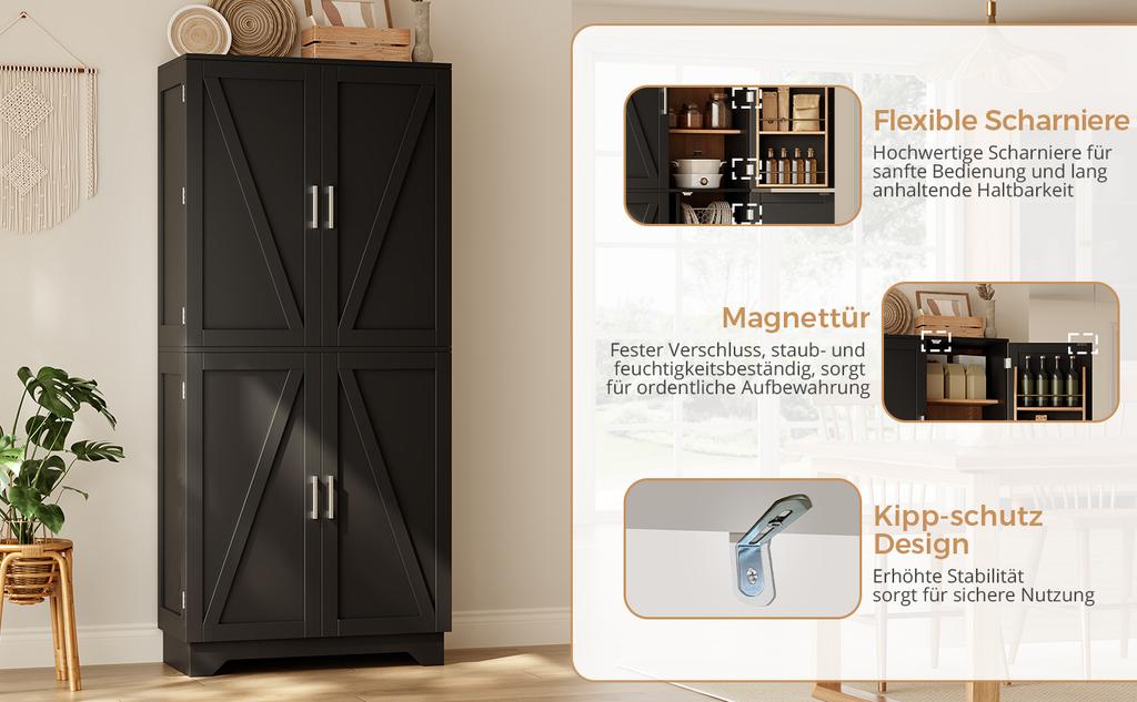 Mobile da Cucina, Alto con 4 Ante a Scomparsa, Portabottiglie e Ripiano sulla Porta, per Soggiorno e Sala da Pranzo, 80 x 40 x 180 cm