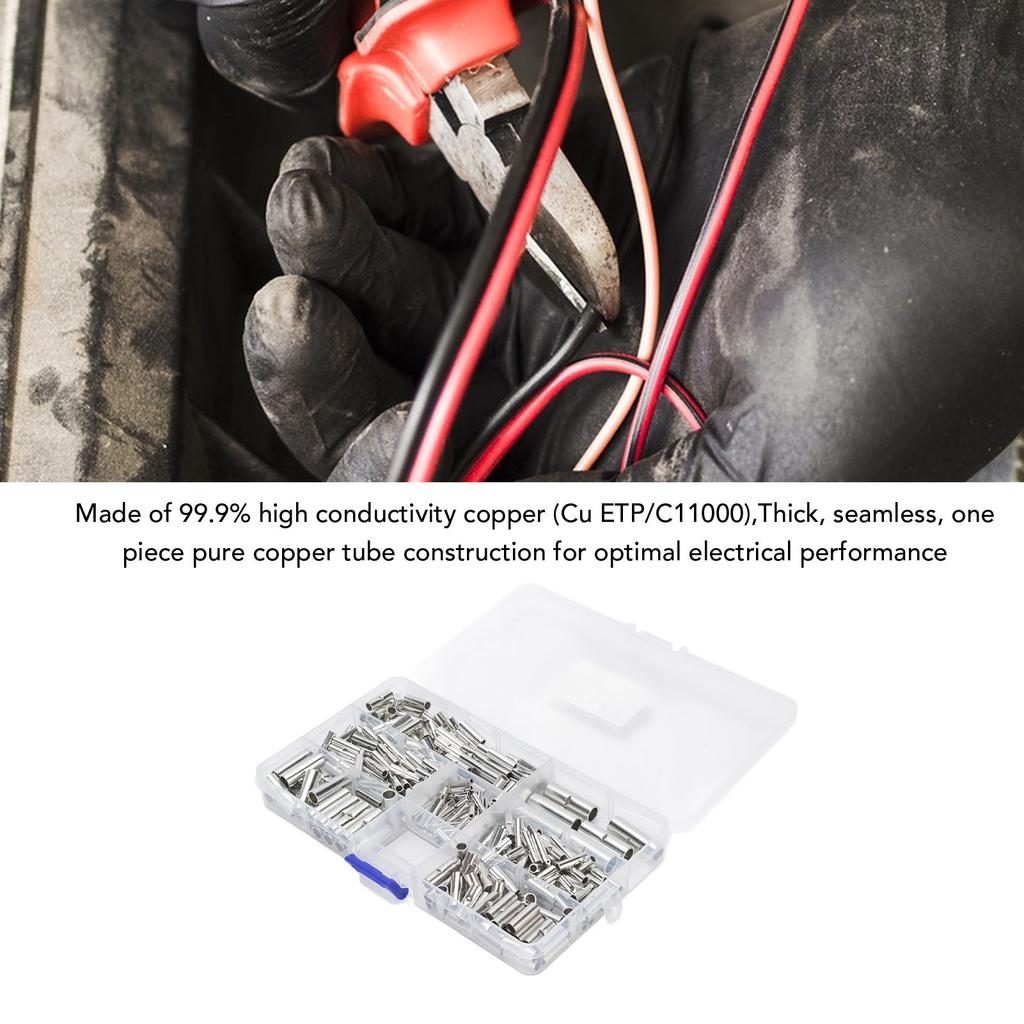 380PCS Non Insulated Butt Connectors Tinned Copper Uninsulated Wire Butt Splice Connectors for 26 to 6 AWG Wire Electrical Appliances