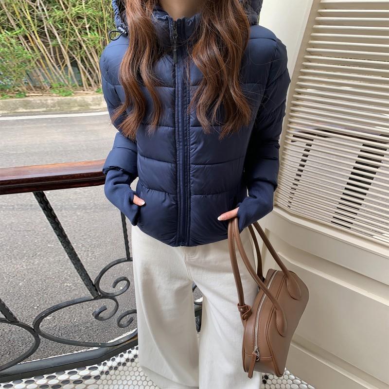 Womens Lightweight Short Puffer Jacket Hooded Slim Fit Warm Cotton Coat 2026 Winter Korean Style