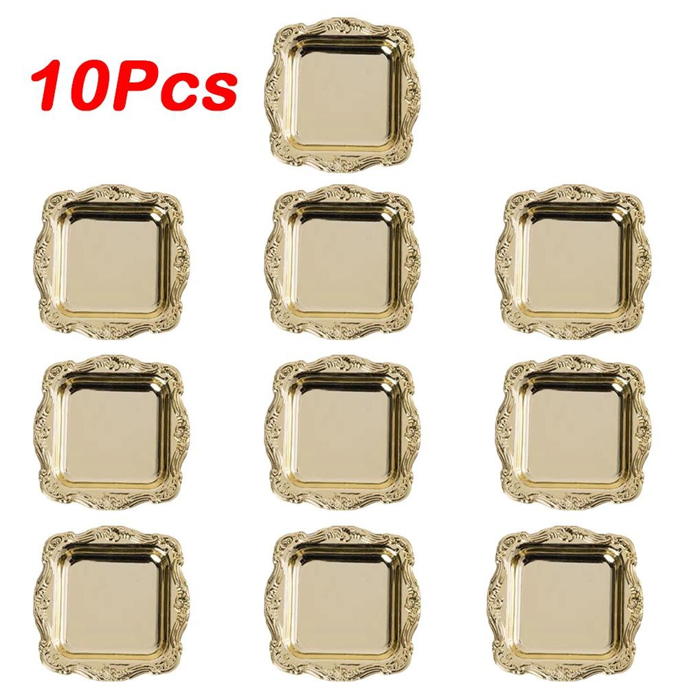 

10Pcs Gold Silver Storage Tray Plastic Display Tray Portable Cake Plate for Home Party Decor золотий