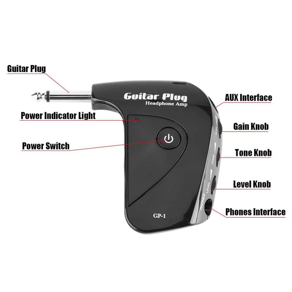 Guitar plug headphone amp amplifier with classic British distortion effect, plug and play, portable and lightweight for practice