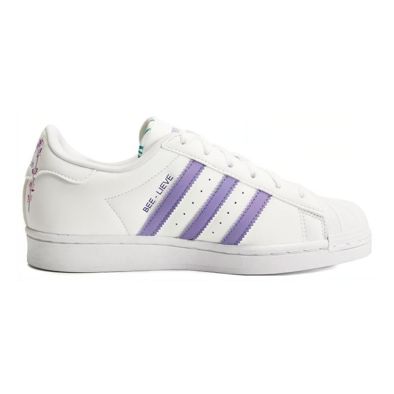 Adidas Originals SUPERSTAR Slip Resistant Abrasion Resistant Low top Kids' Skateboarding Shoes White Purple Sneakers HP6215