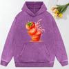 Creative Strawberry Juice Prints Washed Hoodie Y2K Couple Street Hoody Vintage Oversize Clothing Sweatshirt