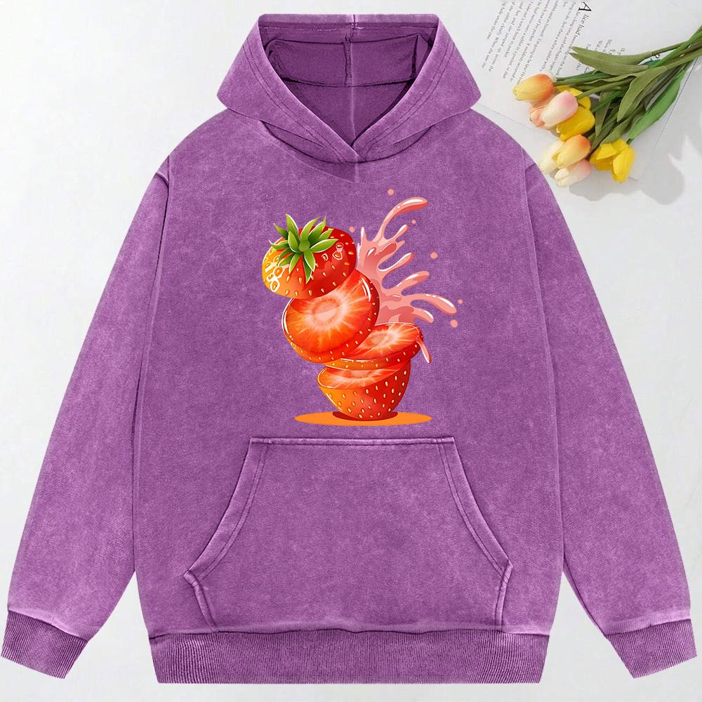 Creative Strawberry Juice Prints Washed Hoodie Y2K Couple Street Hoody Vintage Oversize Clothing Sweatshirt
