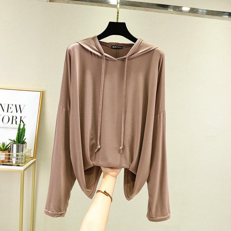 Women's Casual Oversized Modal Long-Sleeve Hooded T-Shirt - Slimming, Thin, Spring Sunscreen Top