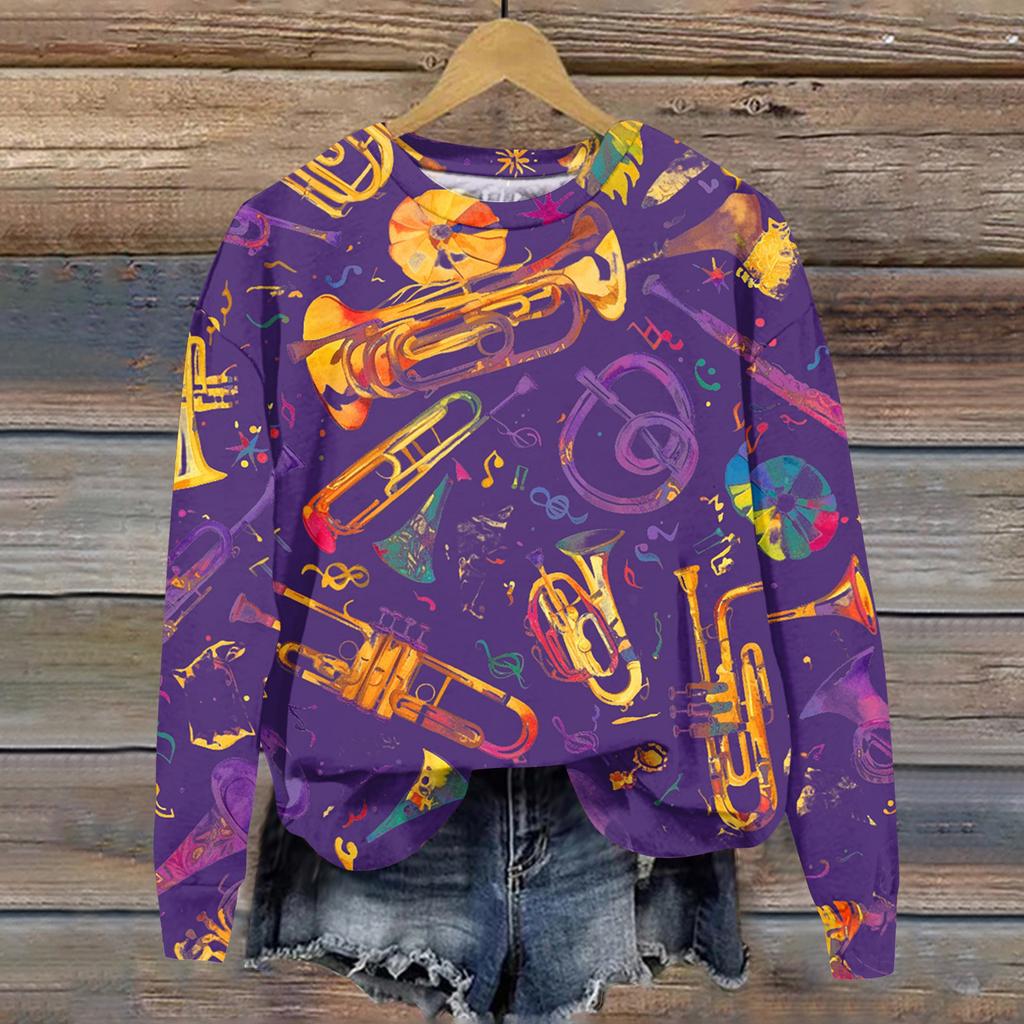 Women's Fashion  Printed Long Sleeve Loose Round Neck Sweatshirt Top