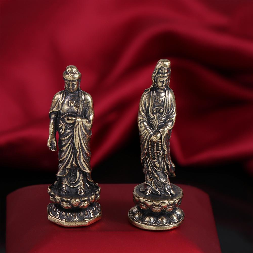 Pure Brass Lotus Guanyin Statue Lotus Guanyin Brass Buddha Sculpture Desktop