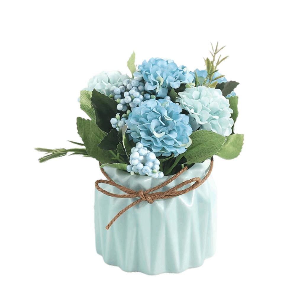 Silk Flower Fabric Flower Ceramic Pot Tabletop Ornament 5.71in Potted Flower Hydrangea Styled Potted Desktop Decor