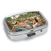 Portable Pill Box with 2 Compartments, Mini Metal Medicine Organizer Case, Cute Printed Pill Container for Vitamins, Pills, Jewelry, Travel, Daily Use
