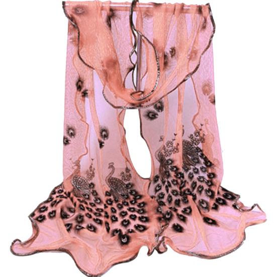 Women Fashion Peacock Flower Embroidered Lace Scarf Long Soft Wrap Shawl Stole