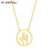 Kinitial Stainless Steel Hand Gestures Necklace I Love You Palm Sign Language Necklace Simple American Rock Necklaces Jewelry