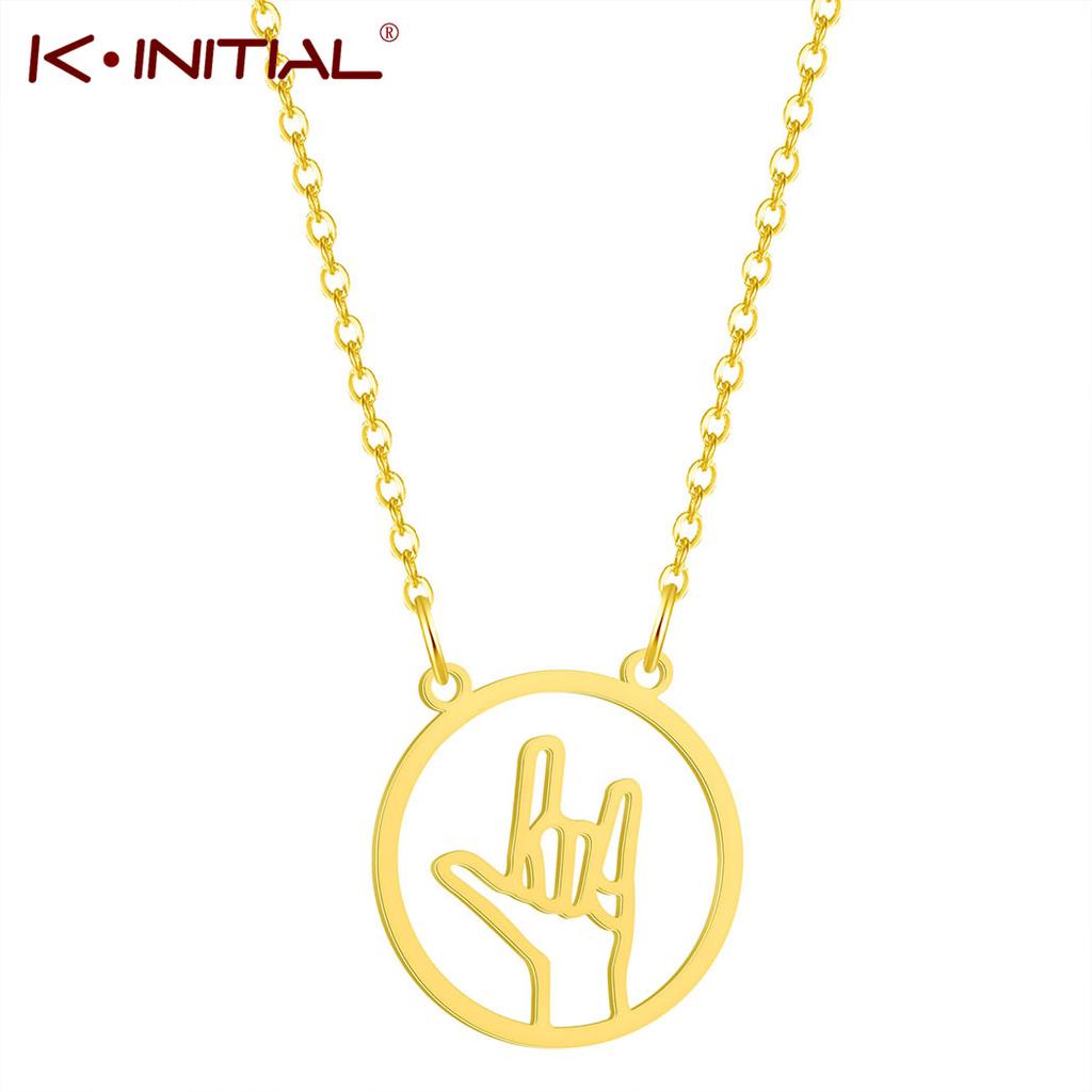 Kinitial Stainless Steel Hand Gestures Necklace I Love You Palm Sign Language Necklace Simple American Rock Necklaces Jewelry