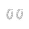 S925 Silver C-Shaped Stud Earrings: Shiny Pave-Set Fashion Luxury Round Hoops