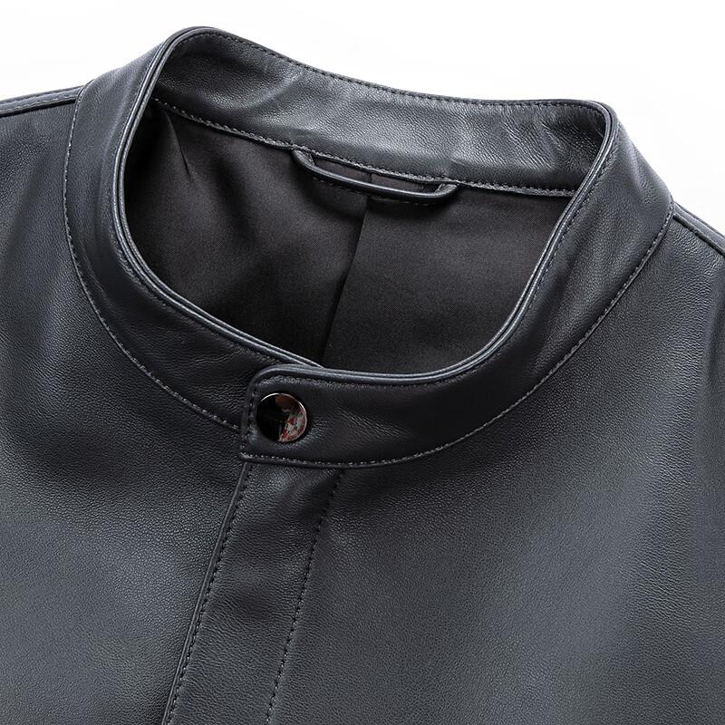 FAPAI Men's Genuine Sheepskin Stand-Collar Leather Jacket
