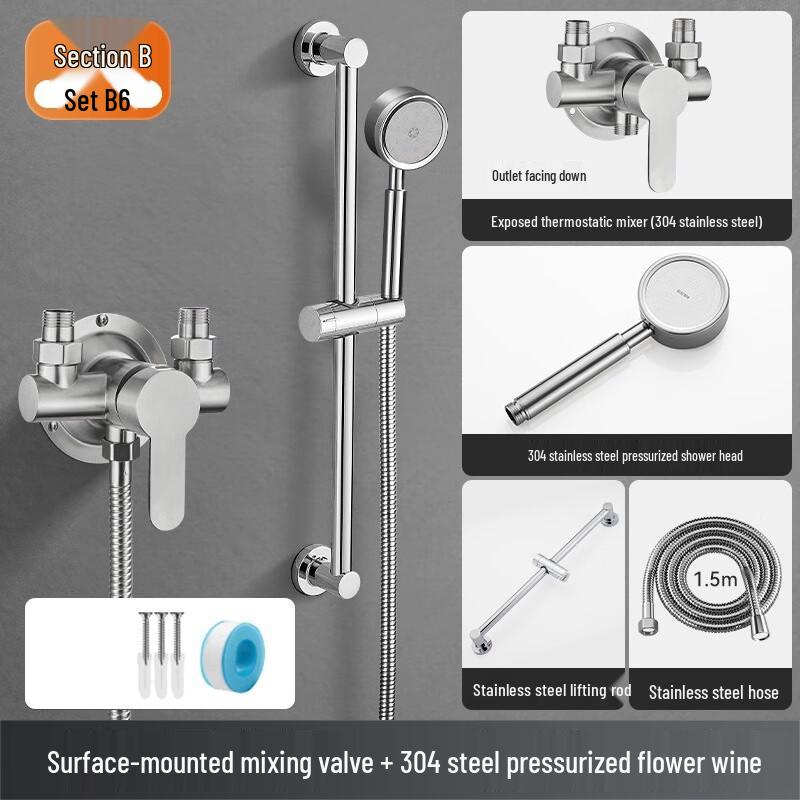

TLXT304 Exposed Thermostatic Shower Mixer Faucet with Riser Rail Set