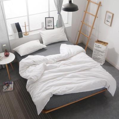 Japanese MUJI-Style Pure Cotton Washed Four-Piece Bedding Set - Solid Color Quilt Cover and Bed Sheet