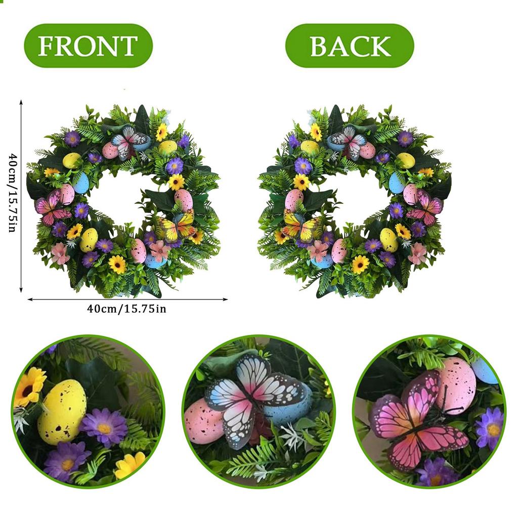 Easter Decor Wreath - Artificial Foliage, Blooms & Egg Accents | Festive Door/Wall/Porch Ornament For Home & Easter Parties | Reusable Spring Holid