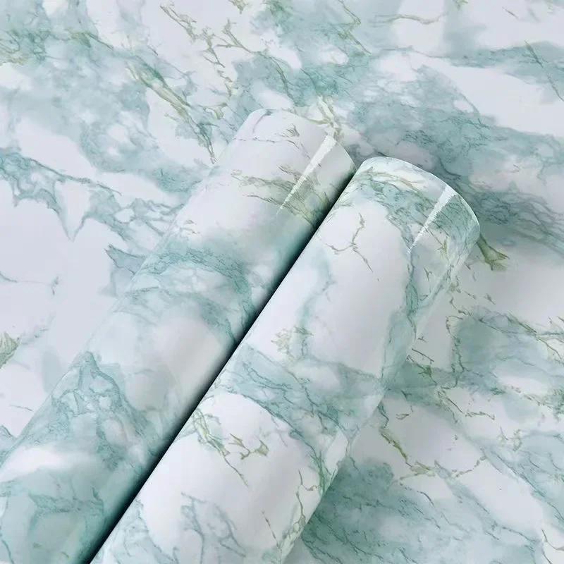 Rosa och Gröna Köksmarmor Mönster Klistermärken Vattentäta Möbeldekorationsbakgrunder DIY Självhäftande Tapet