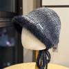 Knitted Strap Bucket Hat Autumn New Hat Women Show Small Face Warm Versatile Wool Hat Windproof Basin Hat Trend