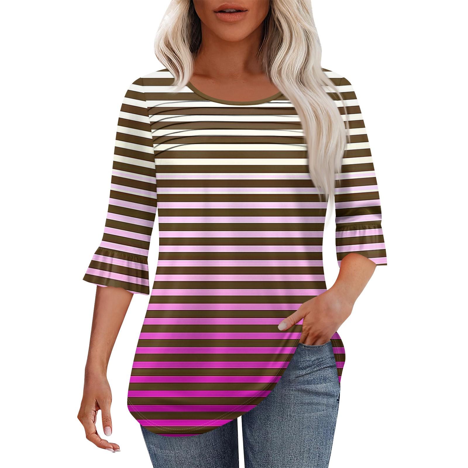 

Женская мода круглый вырез шея плиссированный спереди напечатанные точки расклешенный топ рукав 3/4 M