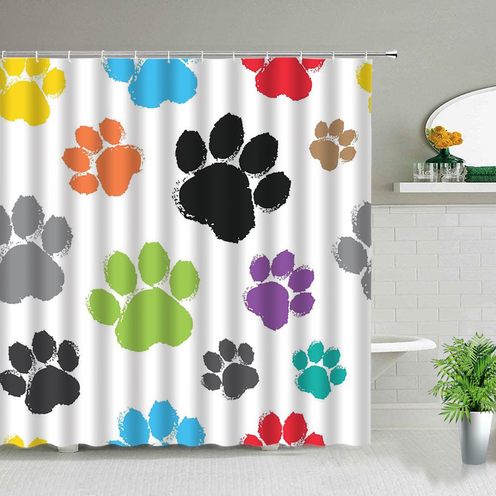 Cortinas de Ducha de Tela Impermeable 3D Set Estampado de Huella de Perro Animal Tela de Poliéster Decoración de Baño para Niños en Casa Cortinas de Baño con Ganchos