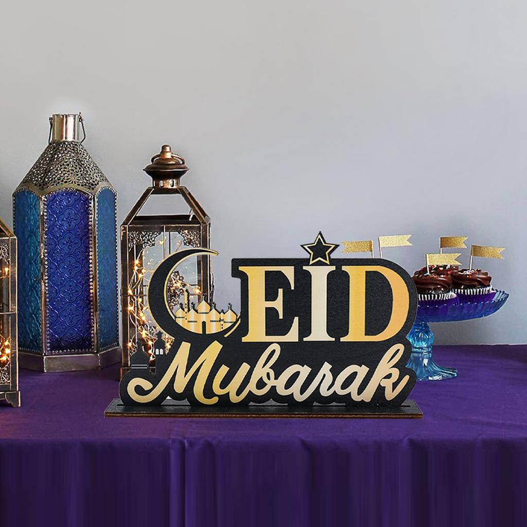 Eid Mubarak Holzornamente Ramadan Dekorationen für Zuhause Ramadan Kareem Islamischer Muslim Happy Eid Al Adha Party Dekoration 2024