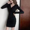 Women's Sexy V-Neck Slim Black Short Dress for Autumn/Winter