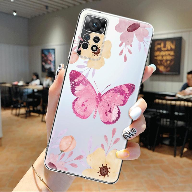 Flower Butterfly Clear Phone Case For Xiaomi Redmi Note 12 7 8 9 8t 11t 8 10 Pro 9s 10s 11 11s For Mi 9a 9 9c 9t 10 10c K40