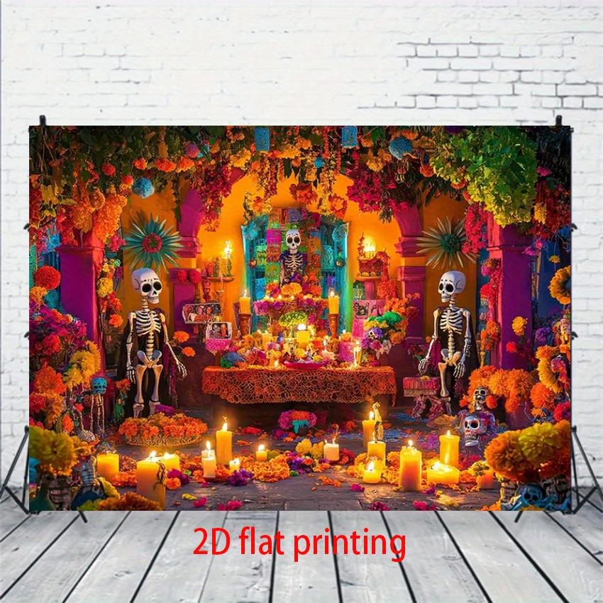 2D Banner 1 Piece Day of the Dead Theme Skeleton and Flower Altar Suitable for Halloween Party Decoration