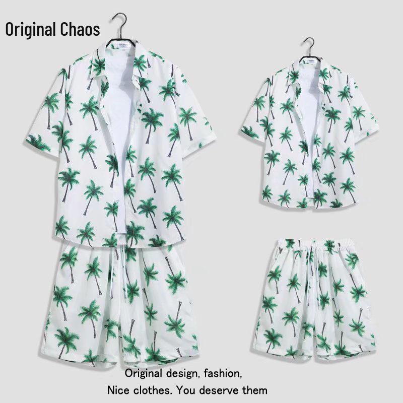 Hawaiian Floral Beach Resort Unisex Two-Piece Set: Loose Short Sleeve Shirt & Shorts