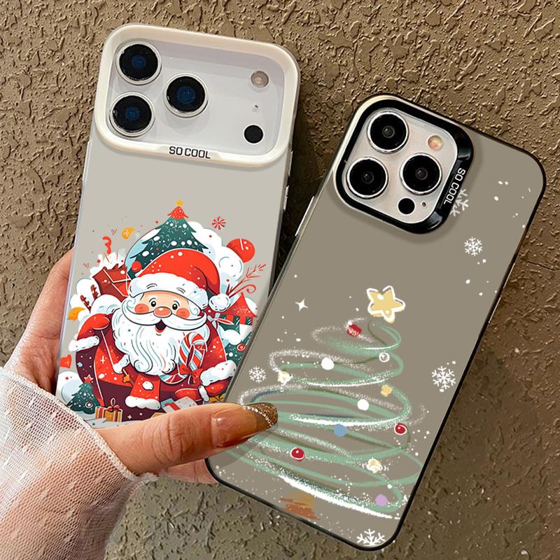 IMD Christmas Tree & Santa Case for iPhone 17 16 15 14 Pro Max/13 Shockproof Hard Cover with Fade-Resistant Design