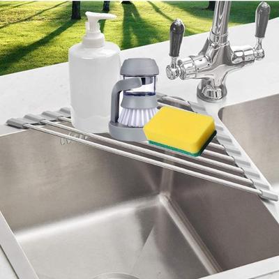 1pc Triangle Dish Drying Rack for Sink Corner Roll Up Folding Stainless Steel Multipurpose Over The Sink Dish Kitchen Tools