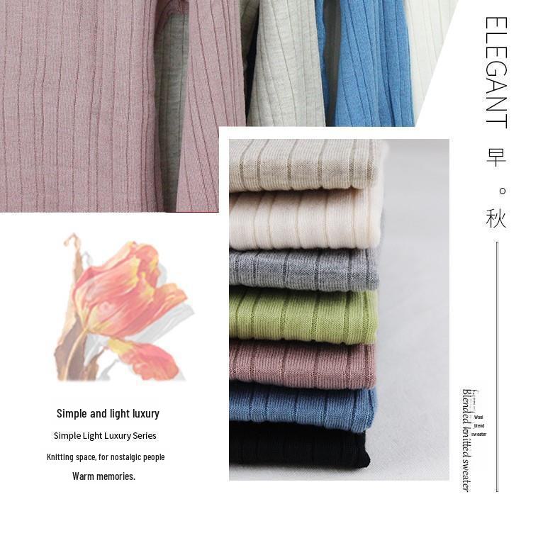 Damski cienki wełniany sweter - Wiosna/Jesień 2022, dzianinowy top z długim rękawem i półwysokim kołnierzem
