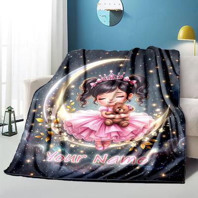 1PC Custom Name Princess Moon Blanket Versatile,all-season Throw Suitable for the Living Room,bedroom,camping,travel,and Gift
