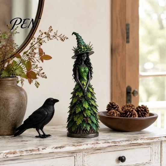 Gothic Shelf Accent Autumn Witch Figurine Statue, Resin Halloween Fall Tabletop Decor, for Home Ornament Mantel Fireplace Desk Tiered Tray Harvest
