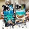 Summer Beach Sea Palm Tree Vacation Plating Phone Case For Iphone 16 17 Pro Max Air 16E 14 15 Plus 12 13 Mini Anti-Fall Airabag
