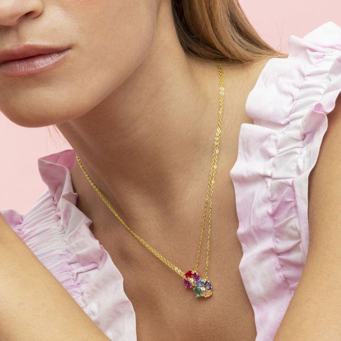 Collier - Luxenter - Itrio - Argent 925 - Quartz hydrothermal multicolore - Or jaune 18k