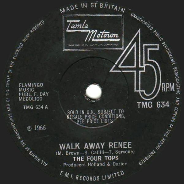 

7inch Record FOUR TOPS - Walk Away Renee TMG634 Tamla Motown 1967 UK Soul/Funk Used